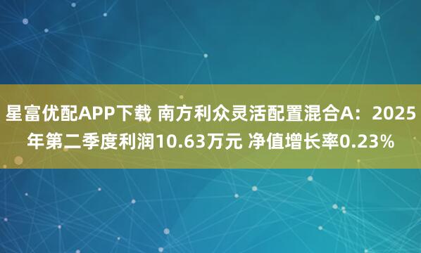 星富优配APP下载 南方利众灵活配置混合A：2025年第二季度利润10.63万元 净值增长率0.23%